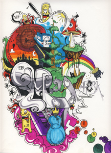 personnage champignon bande dessinee feerie graffiti